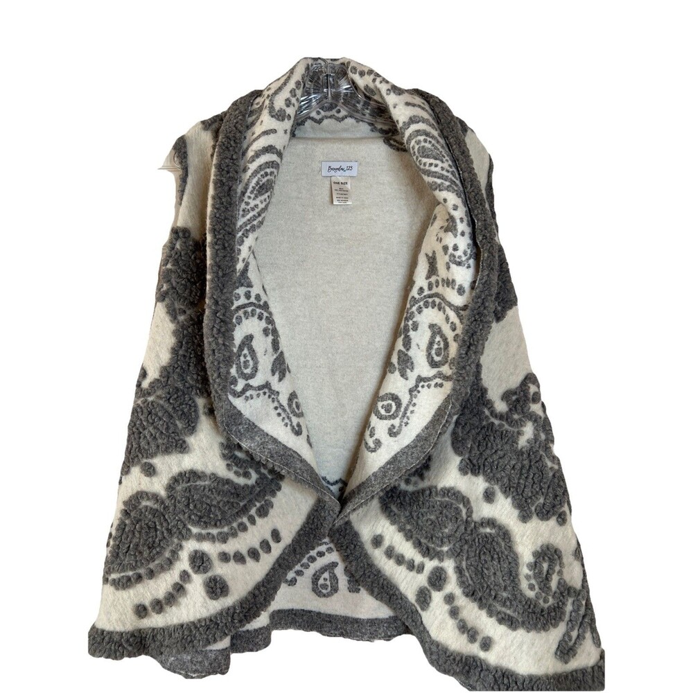 Bungalow 123 Sleeveless Cape Like Cardigan Vest One Sz Onesize Grey White‎